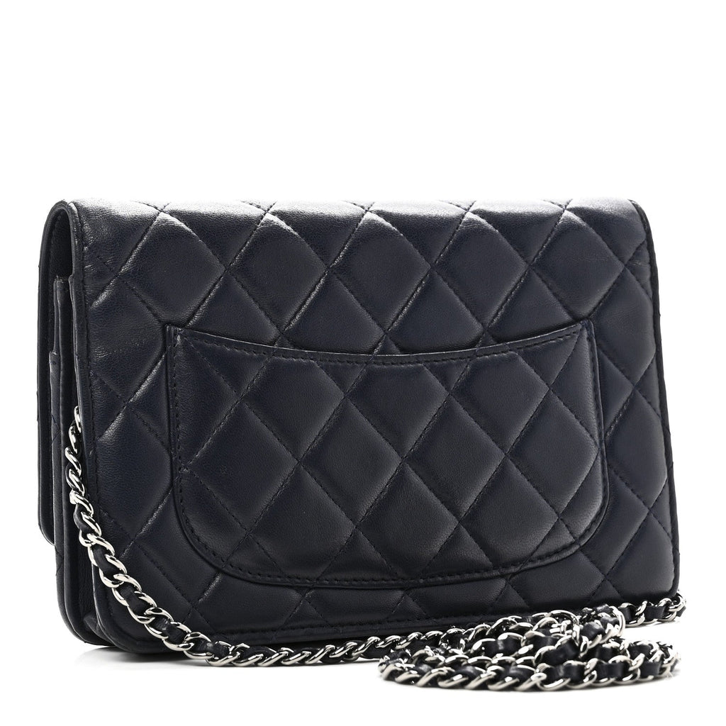 Chanel Lambskin Quilted Wallet On Chain WOC Navy Blue