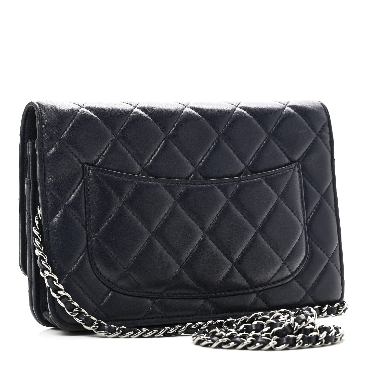 Chanel Lambskin Quilted Wallet On Chain WOC Navy Blue