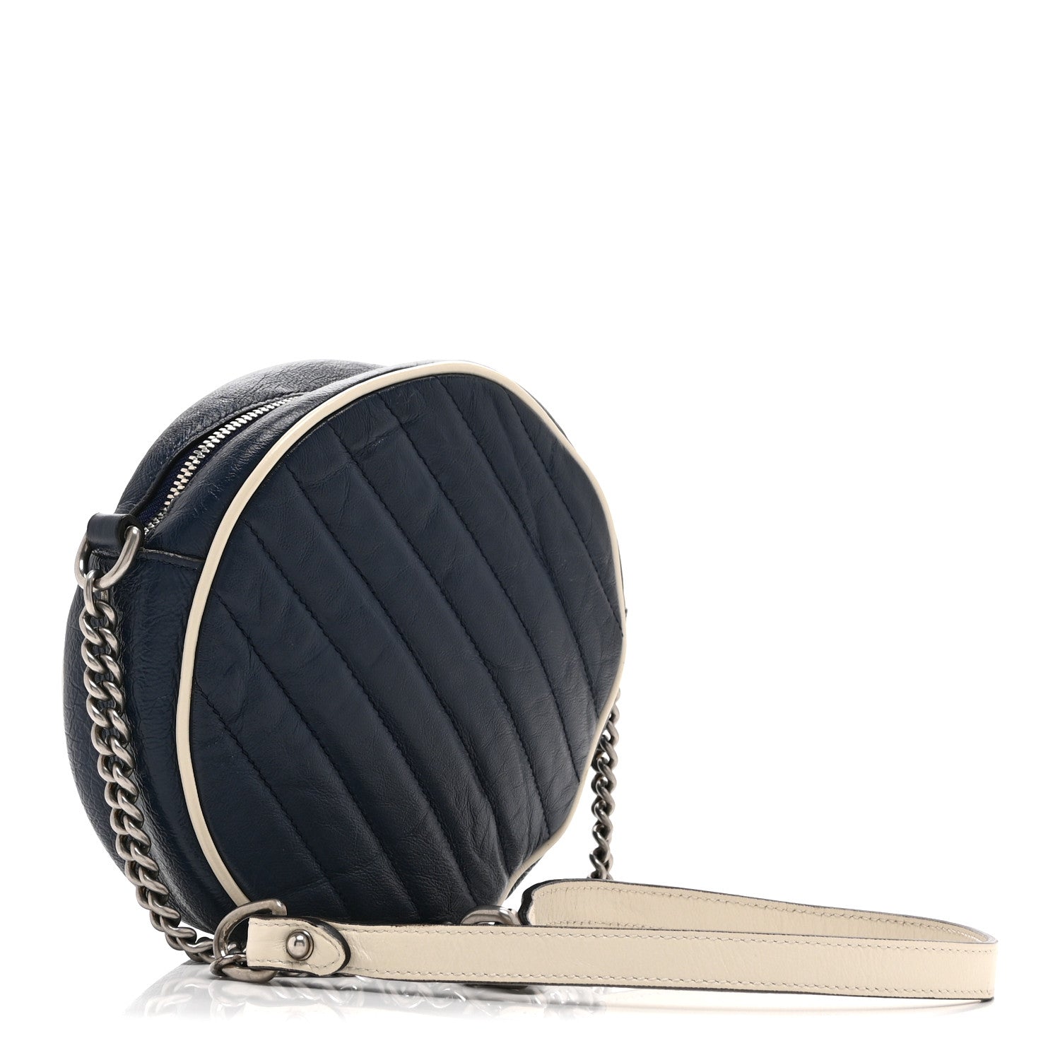 Gucci Azalea Calfskin Matelasse Diagonal Mini Torchon GG Marmont Round Shoulder Bag Blue Agata Mystic White