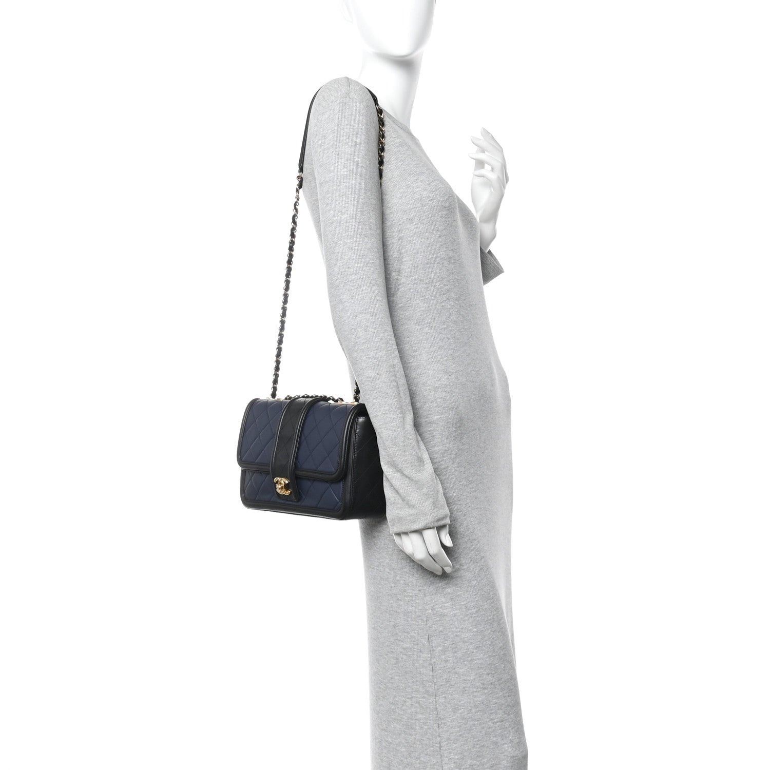 Chanel Lambskin Quilted Medium Elegant CC Flap Navy Black