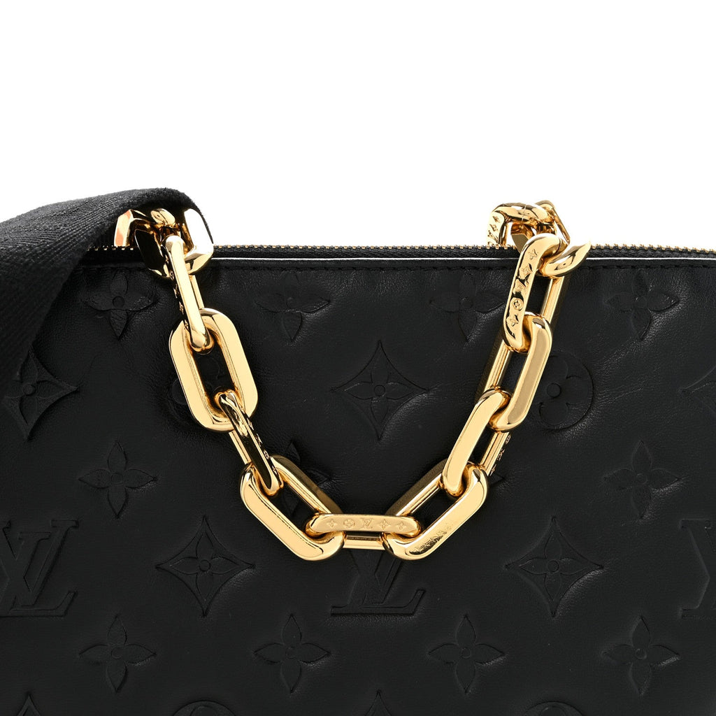 Louis Vuitton Lambskin Embossed Monogram Coussin PM Black