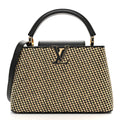 Louis Vuitton Raffia Calfskin Capucines MM Black Ecru