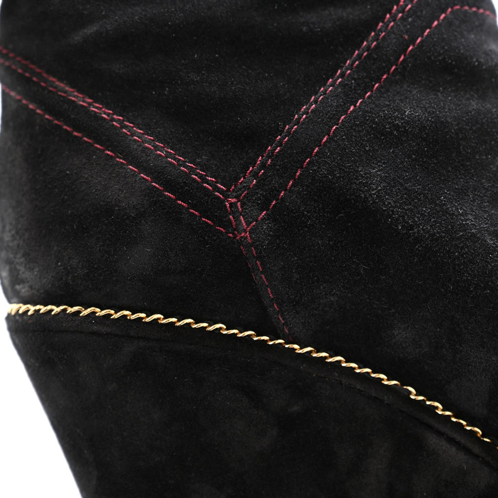 Chanel Suede Calfskin Chain Around High Boots 41 Black