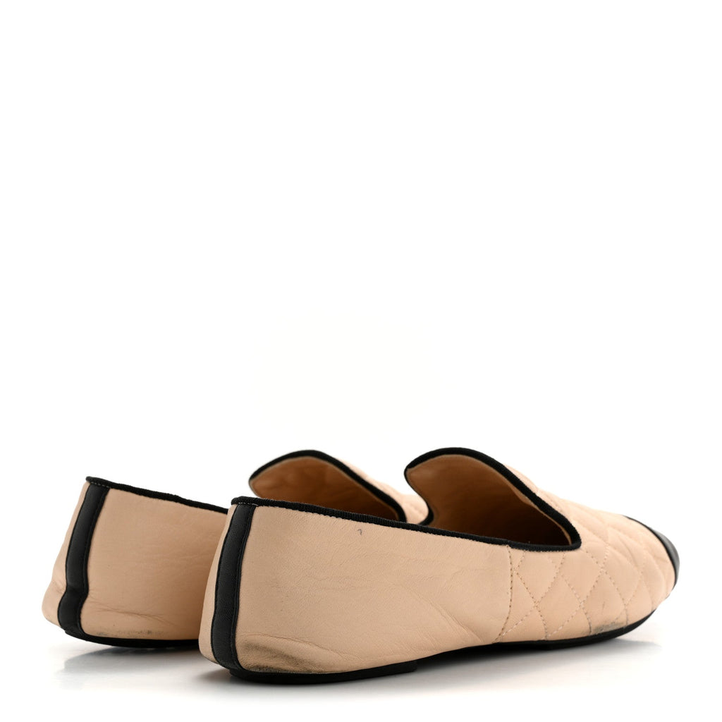 Lambskin Quilted Cap Toe Slipper With Pouch 39 Beige Black
