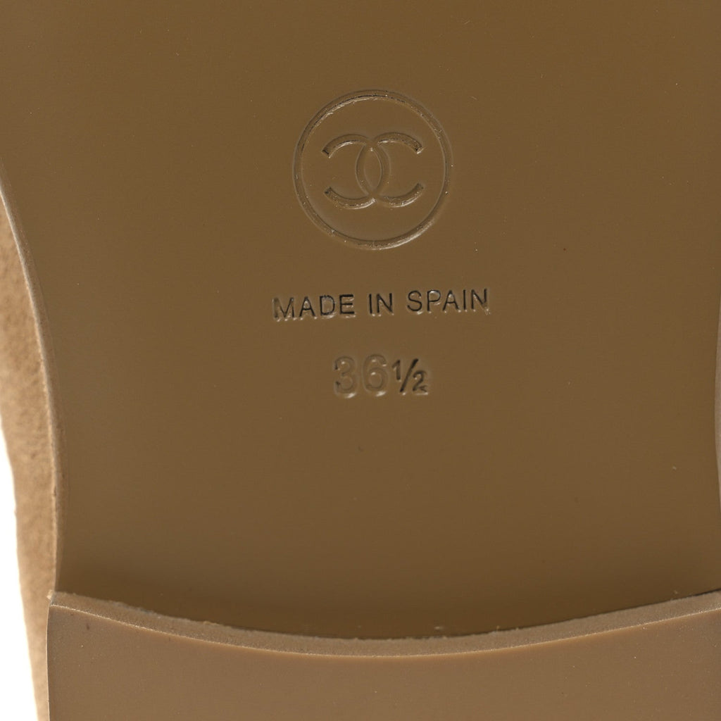 Chanel Suede Calfskin CC Loafers 36.5 Dark Beige