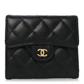 Caviar Quilted Compact Flap Wallet Black