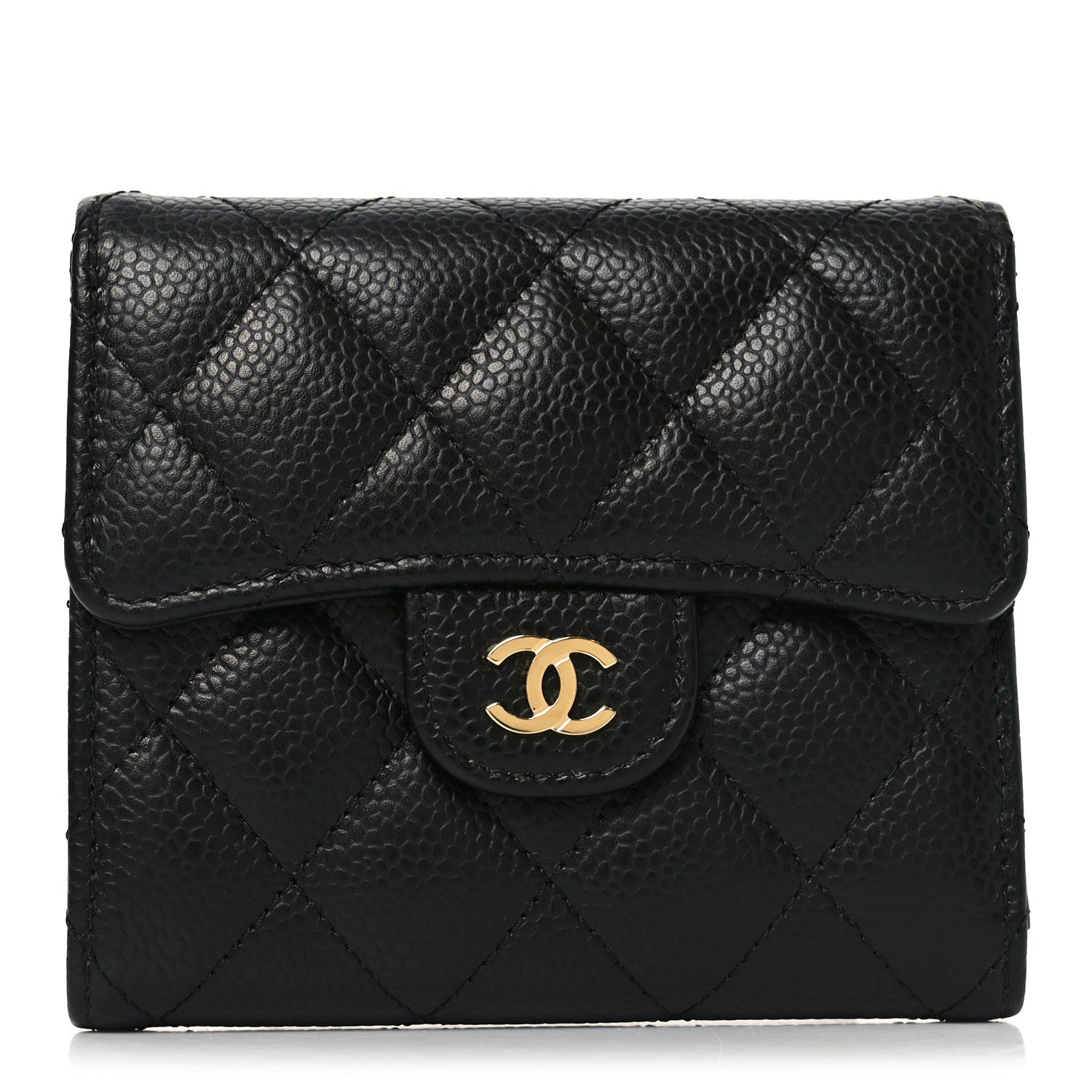 Caviar Quilted Compact Flap Wallet Black