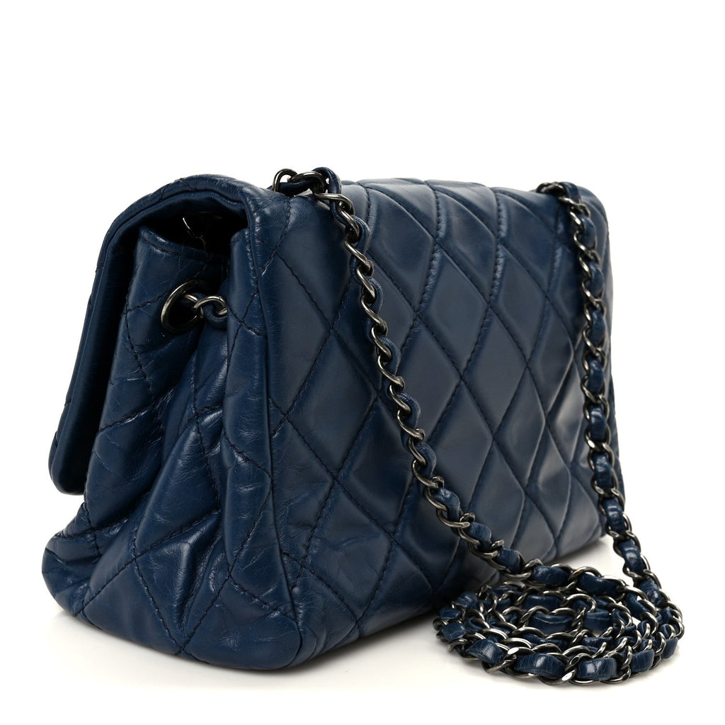 Chanel Glazed Calfskin Quilted Medium Coco Soft Flap Navy