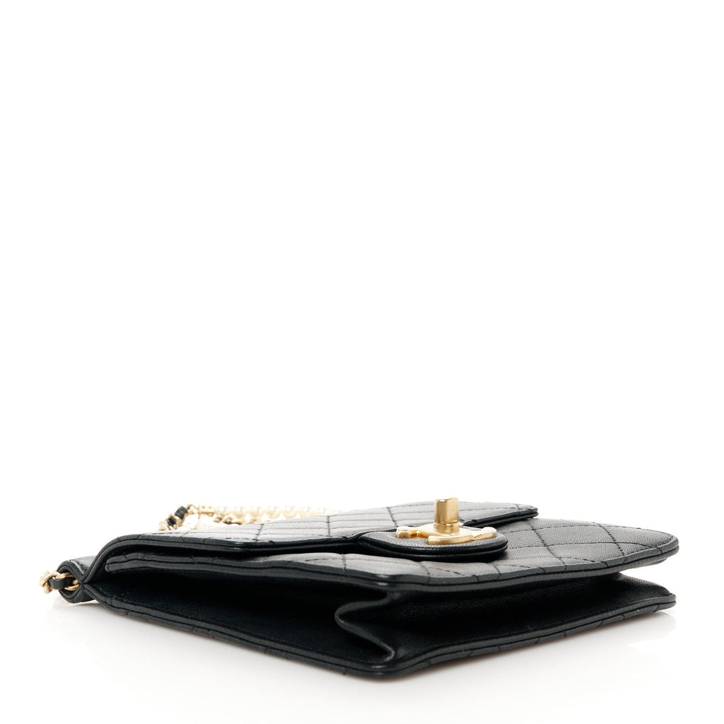Chanel Goatskin Quilted Chic Pearls Flap Black