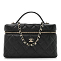 Chanel Caviar Quilted Top Handle Slim Vanity With Chain Black
