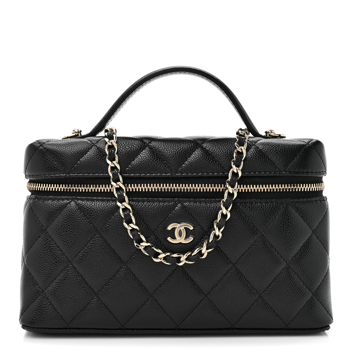 Chanel Caviar Quilted Top Handle Slim Vanity With Chain Black