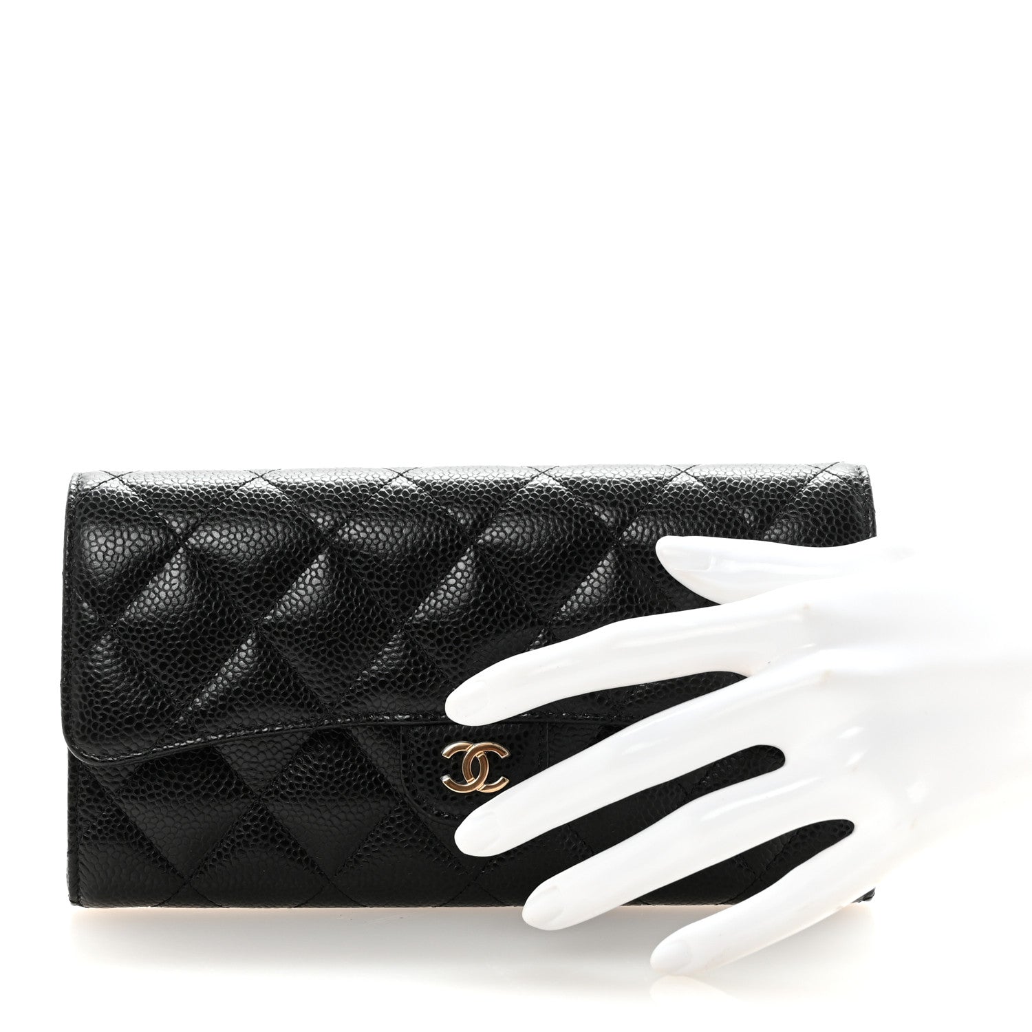 Caviar Quilted Large Gusset Flap Wallet Black