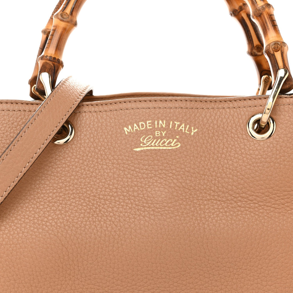 Gucci Pebbled Calfskin Medium Bamboo Shopper Tote Camelia