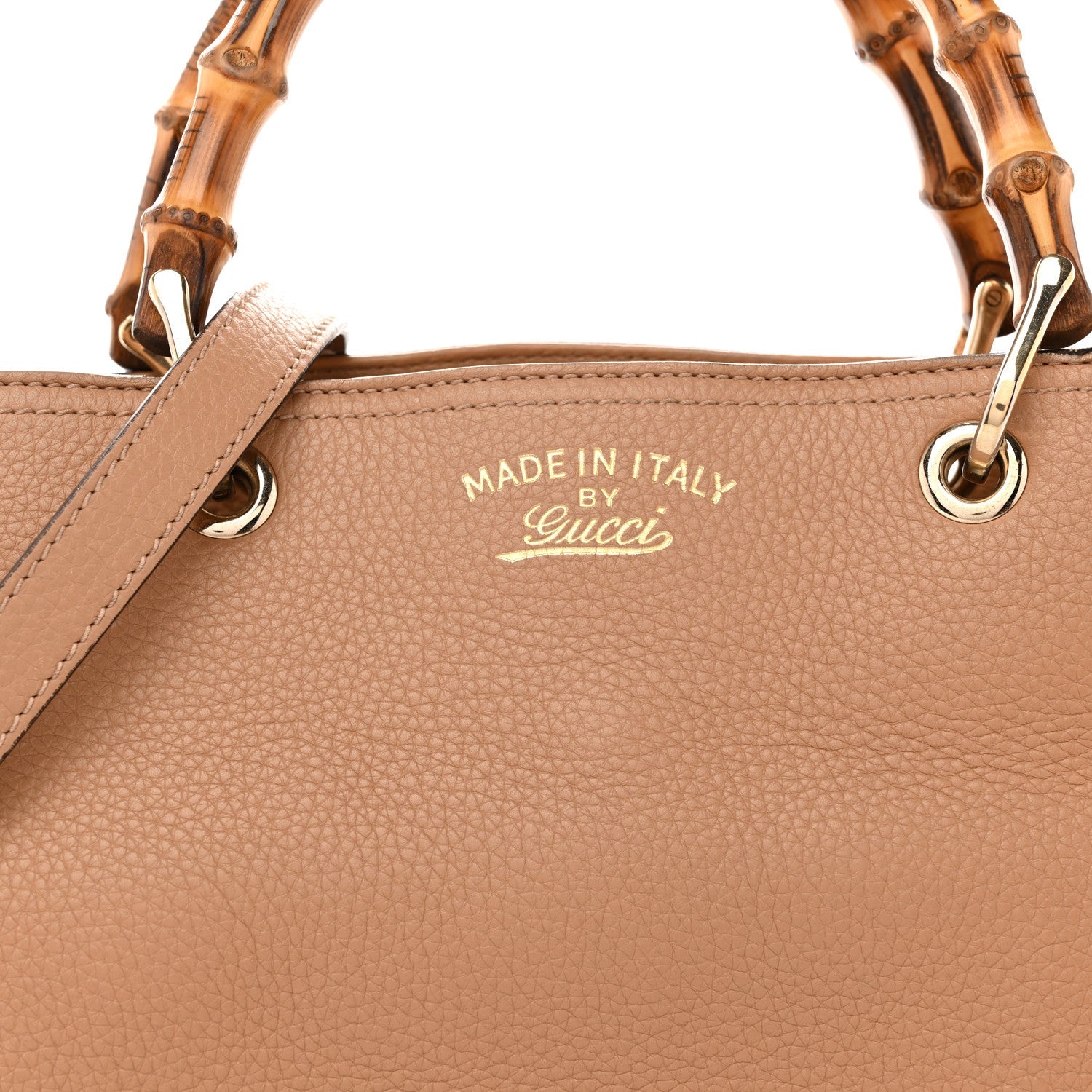 Gucci Pebbled Calfskin Medium Bamboo Shopper Tote Camelia