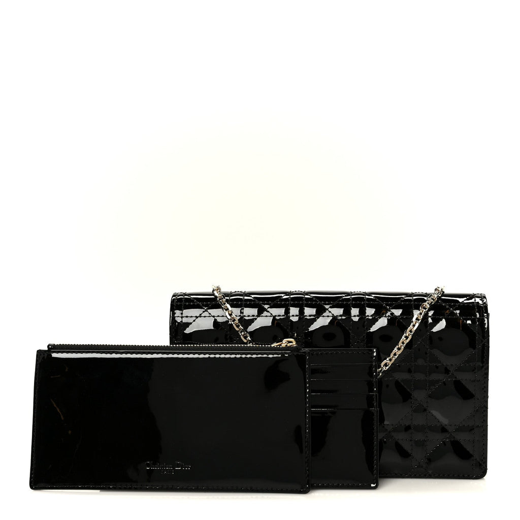 Christian Dior Patent Cannage Lady Dior Pouch Black