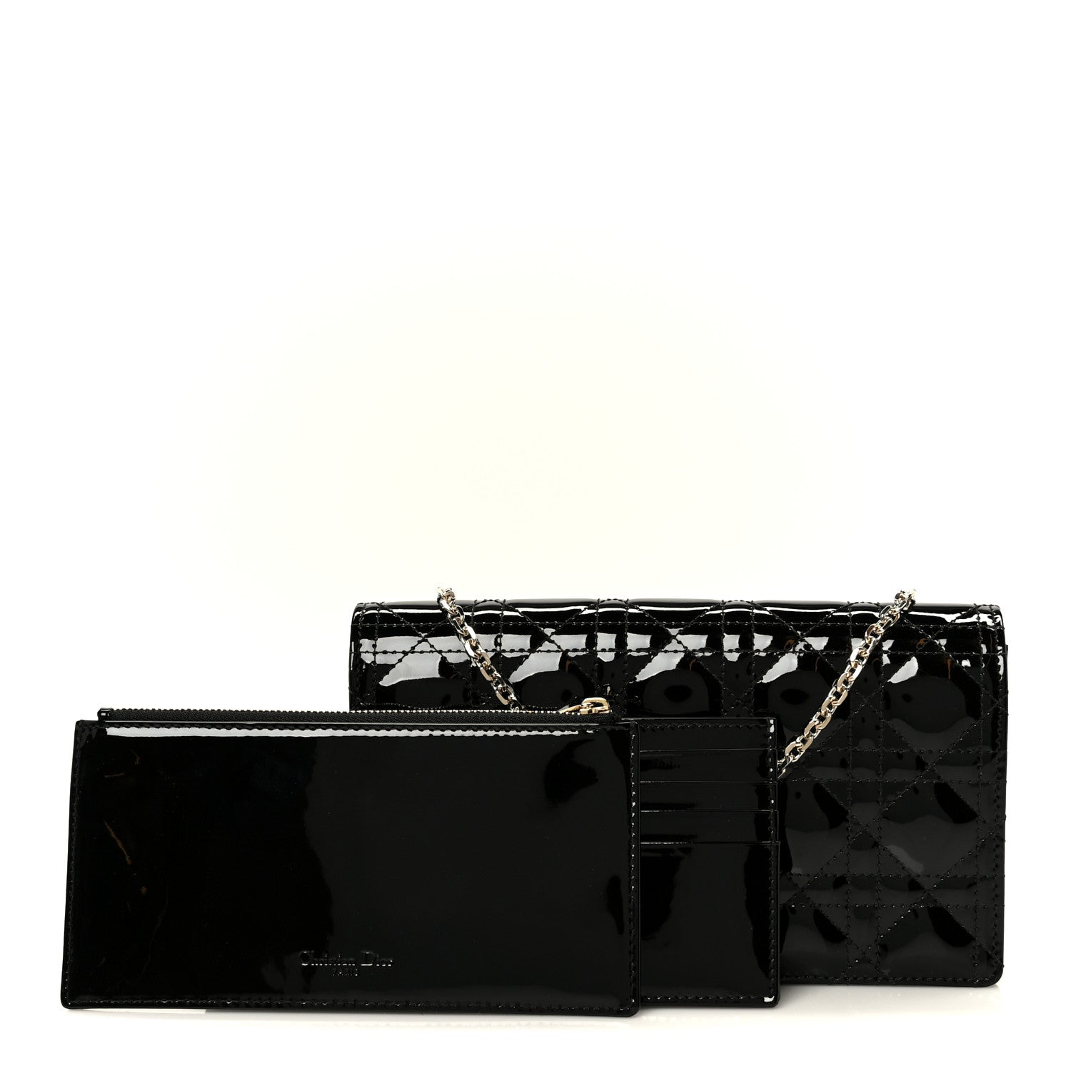 Christian Dior Patent Cannage Lady Dior Pouch Black