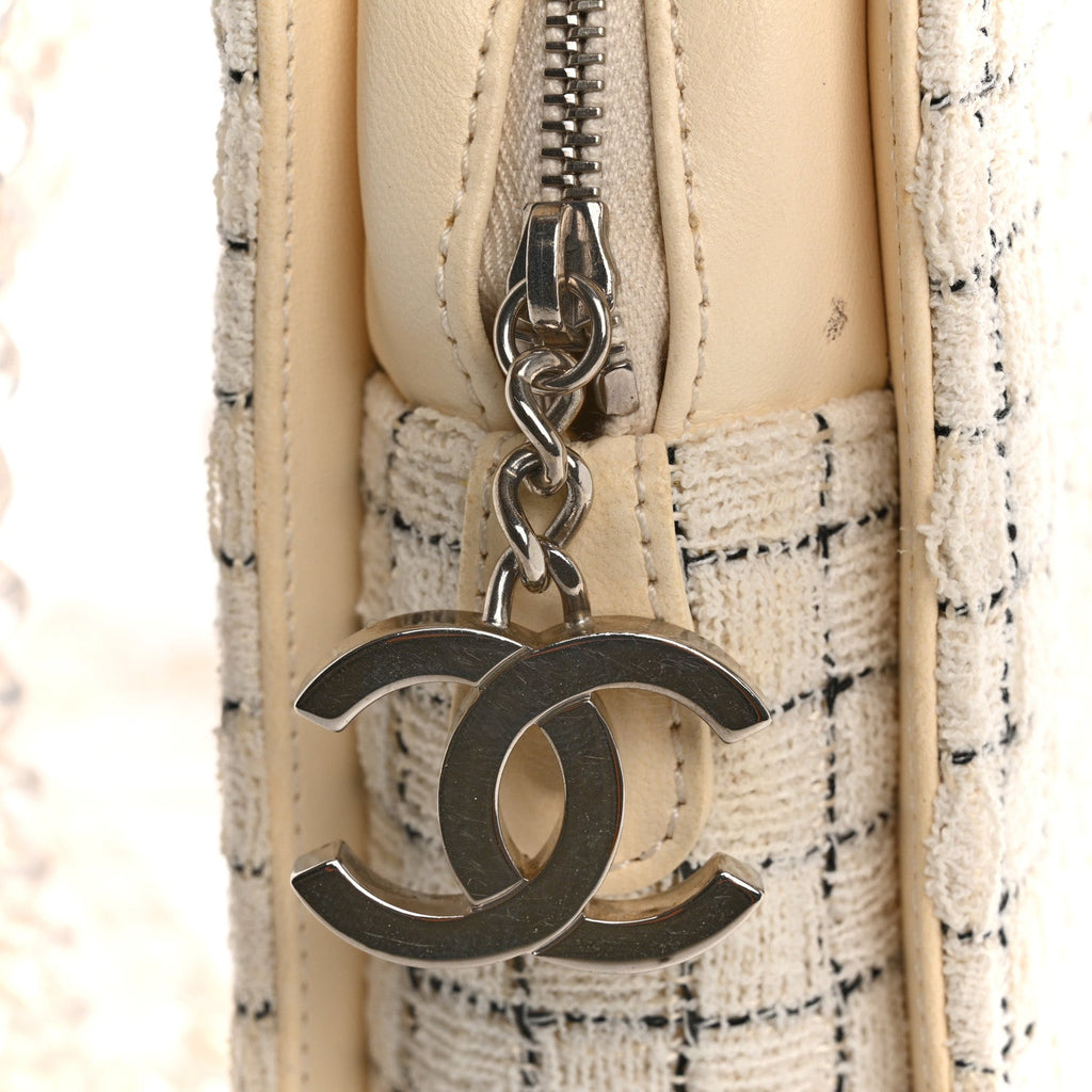 Chanel Tweed Resin Small Zipped Shopping Bag White Black