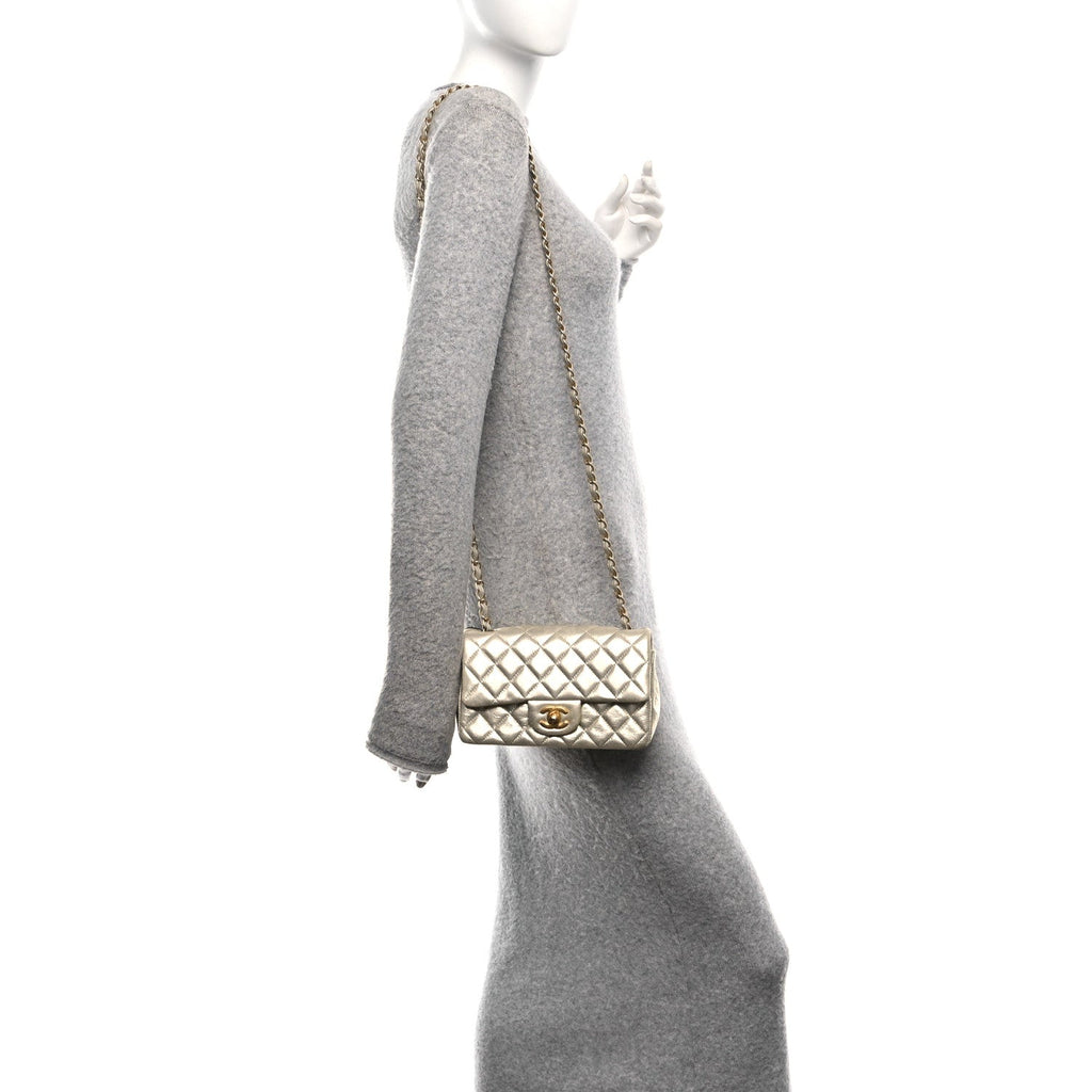 Chanel Metallic Lambskin Quilted Mini Rectangular Flap Gold