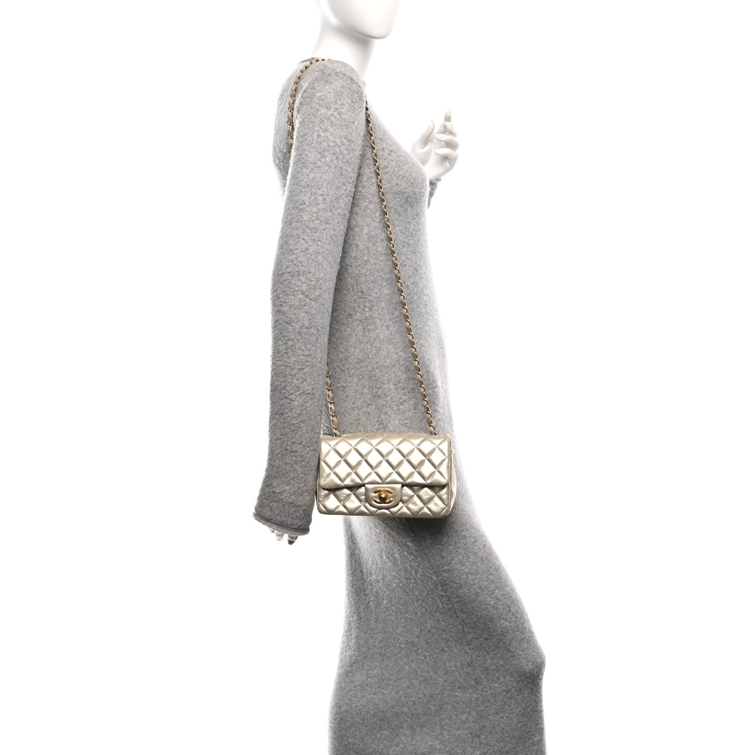 Chanel Metallic Lambskin Quilted Mini Rectangular Flap Gold