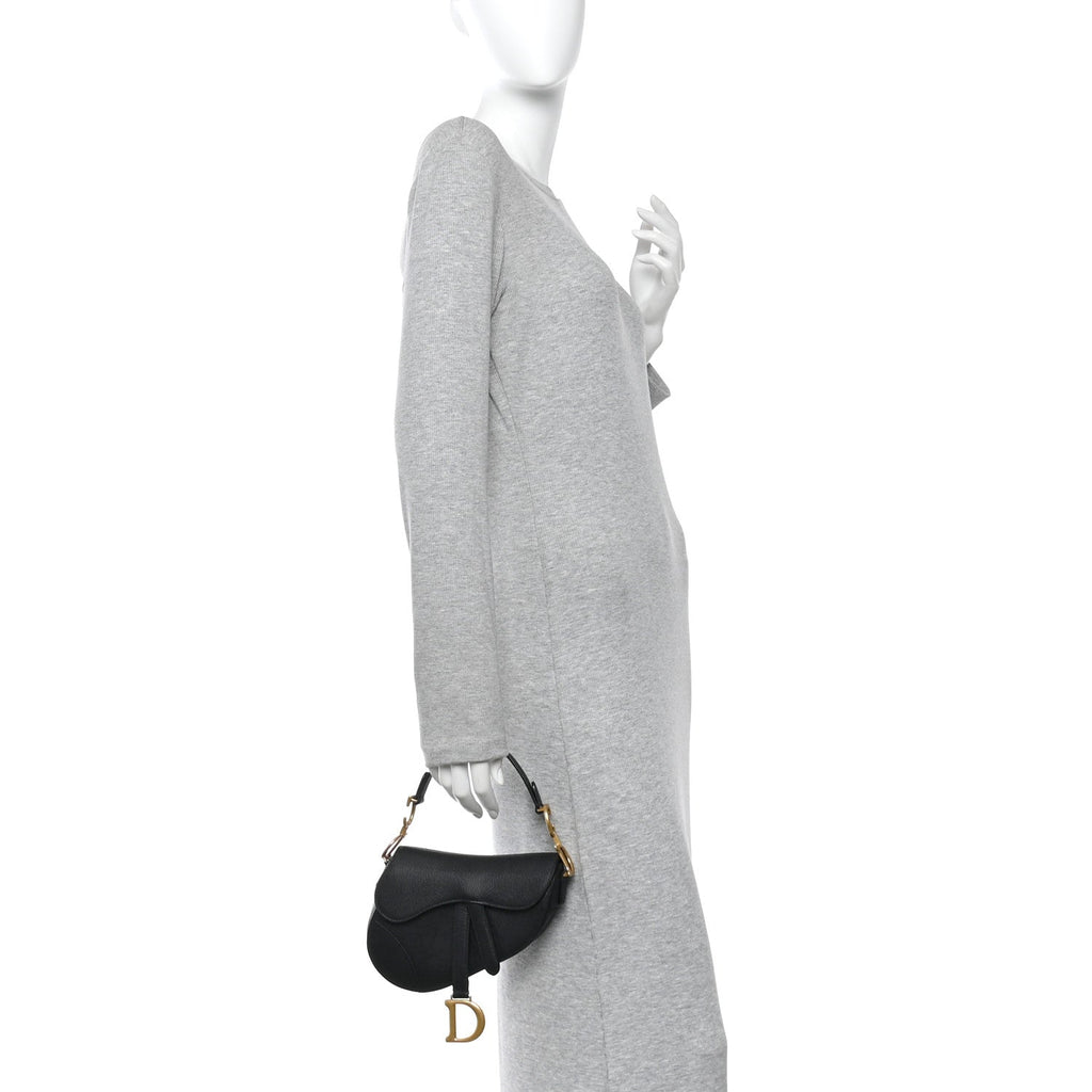 Christian Dior Grained Calfskin Mini Saddle Bag Black