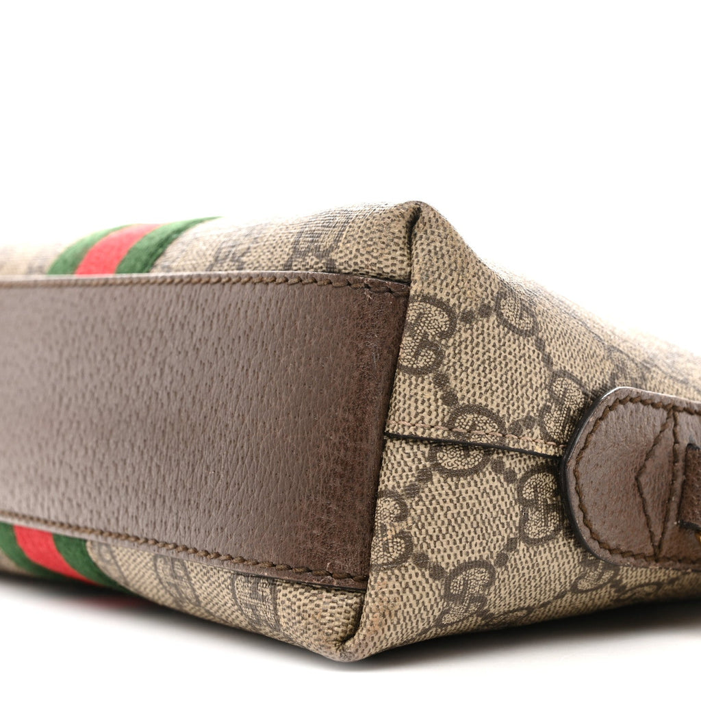 Gucci GG Supreme Monogram Textured Dollar Calfskin Web Small Ophidia Dome Shoulder Bag Beige Ebony New Acero