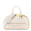 Christian Dior Calfskin Padded Macrocannage Medium Dior Vibe Zip Bowling Bag White Gold