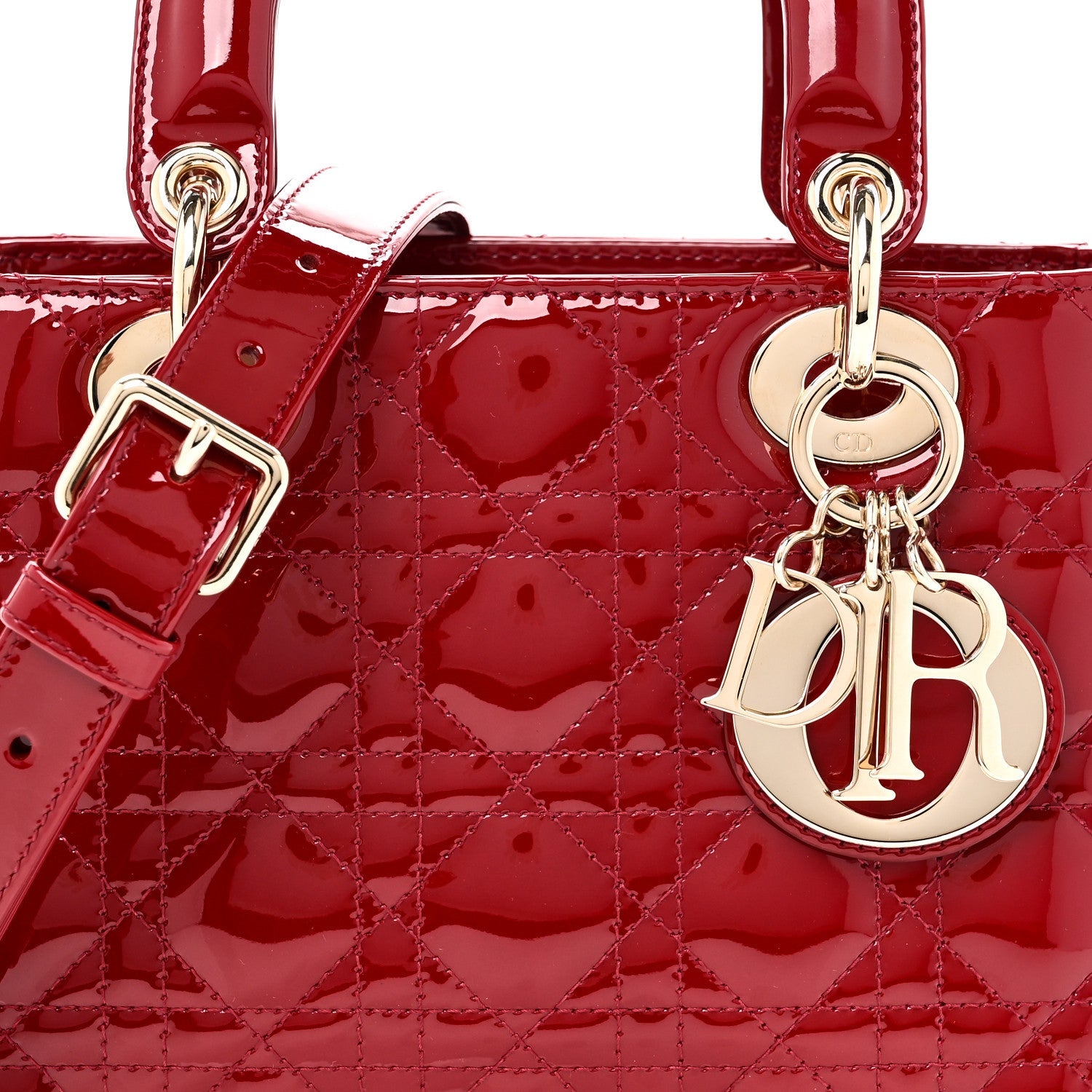 Christian Dior Patent Cannage Small Lady Dior Cherry Red