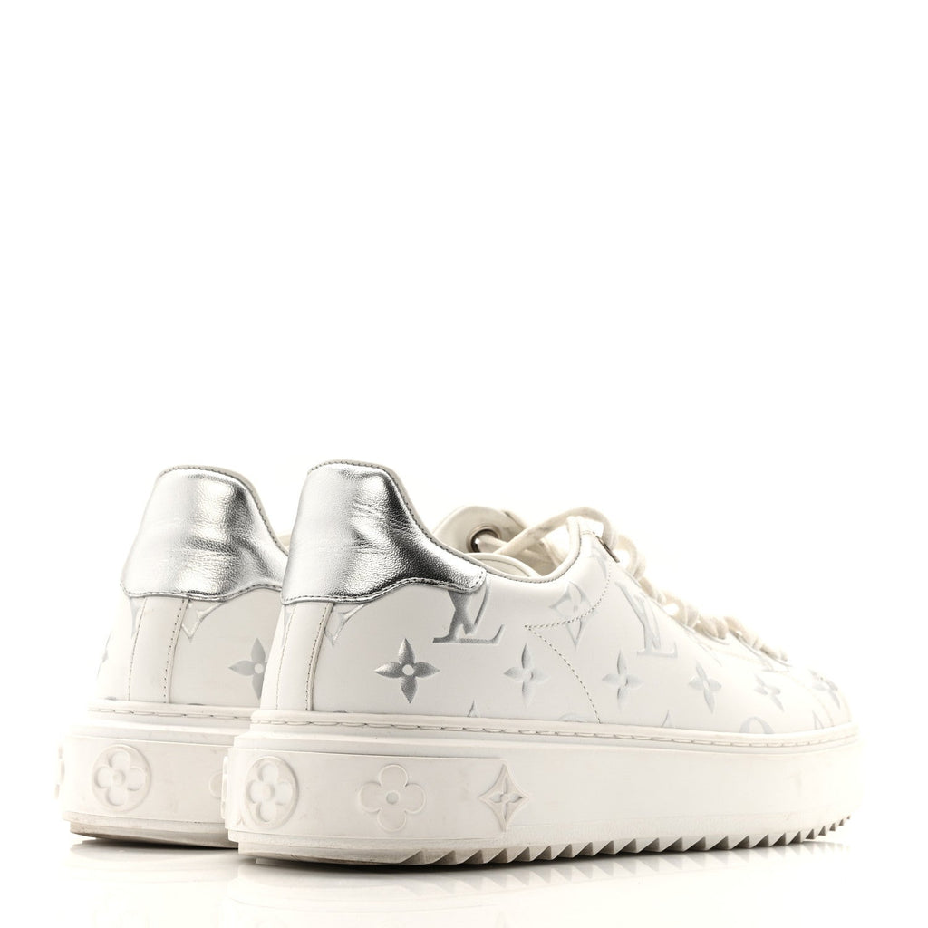 Louis Vuitton Calfskin Monogram Debossed Time Out Sneakers 38 White Silver