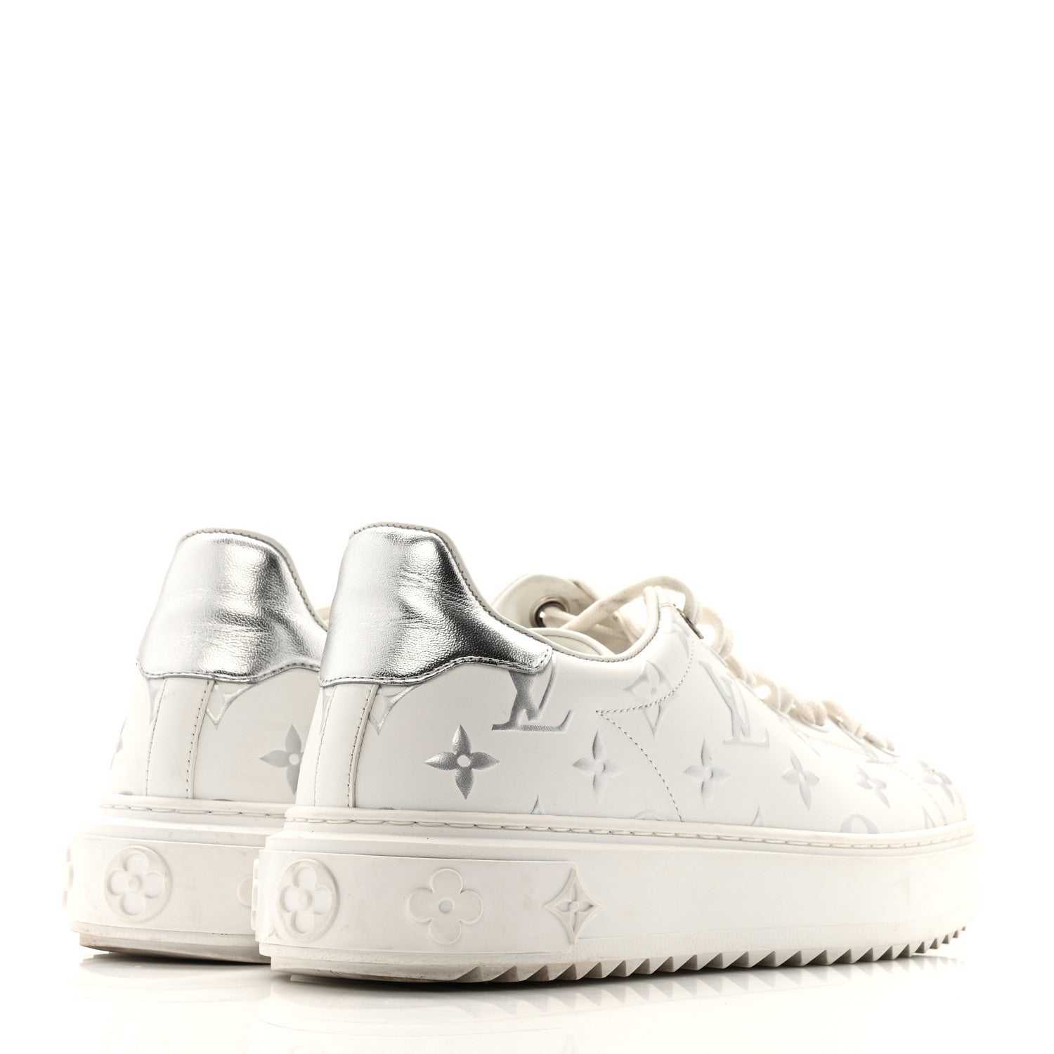 Louis Vuitton Calfskin Monogram Debossed Time Out Sneakers 38 White Silver