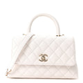 Chanel Caviar Quilted Mini Coco Handle Flap White