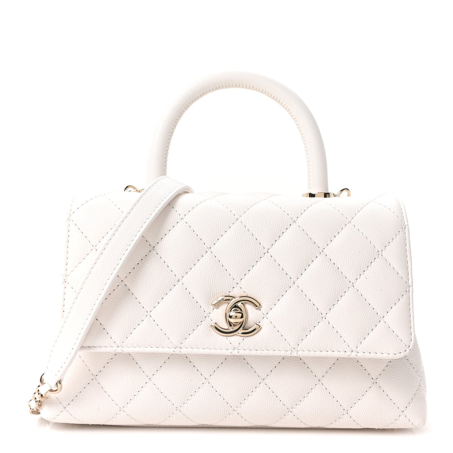 Chanel Caviar Quilted Mini Coco Handle Flap White