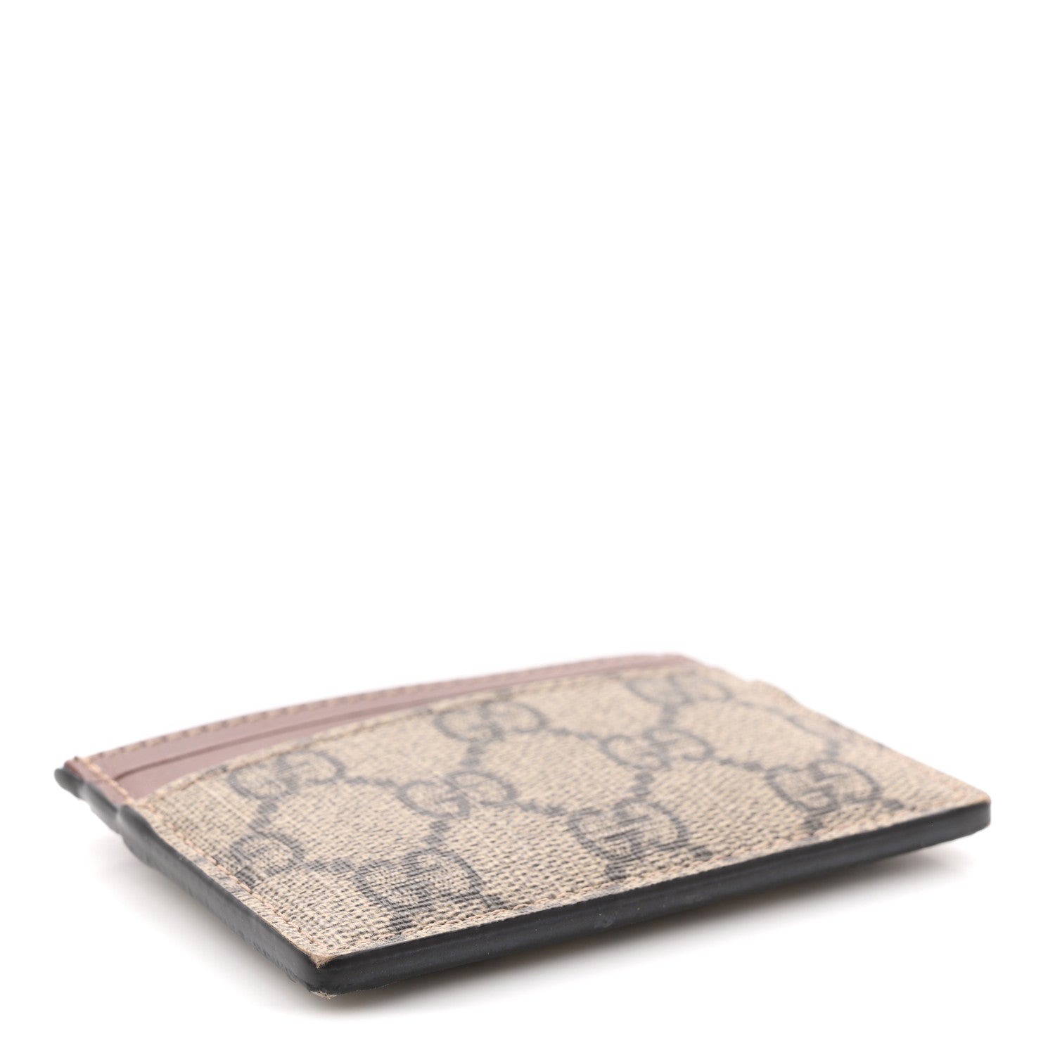 Gucci GG Supreme Monogram Calfskin Card Holder Beige Ebony Cuir