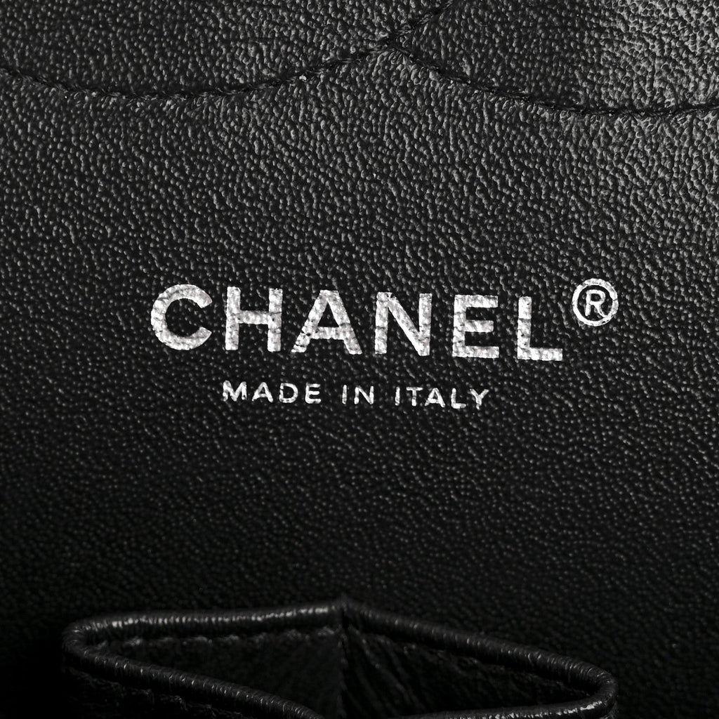 Chanel Shiny Crumpled Calfskin Quilted Jumbo Double Flap So Black
