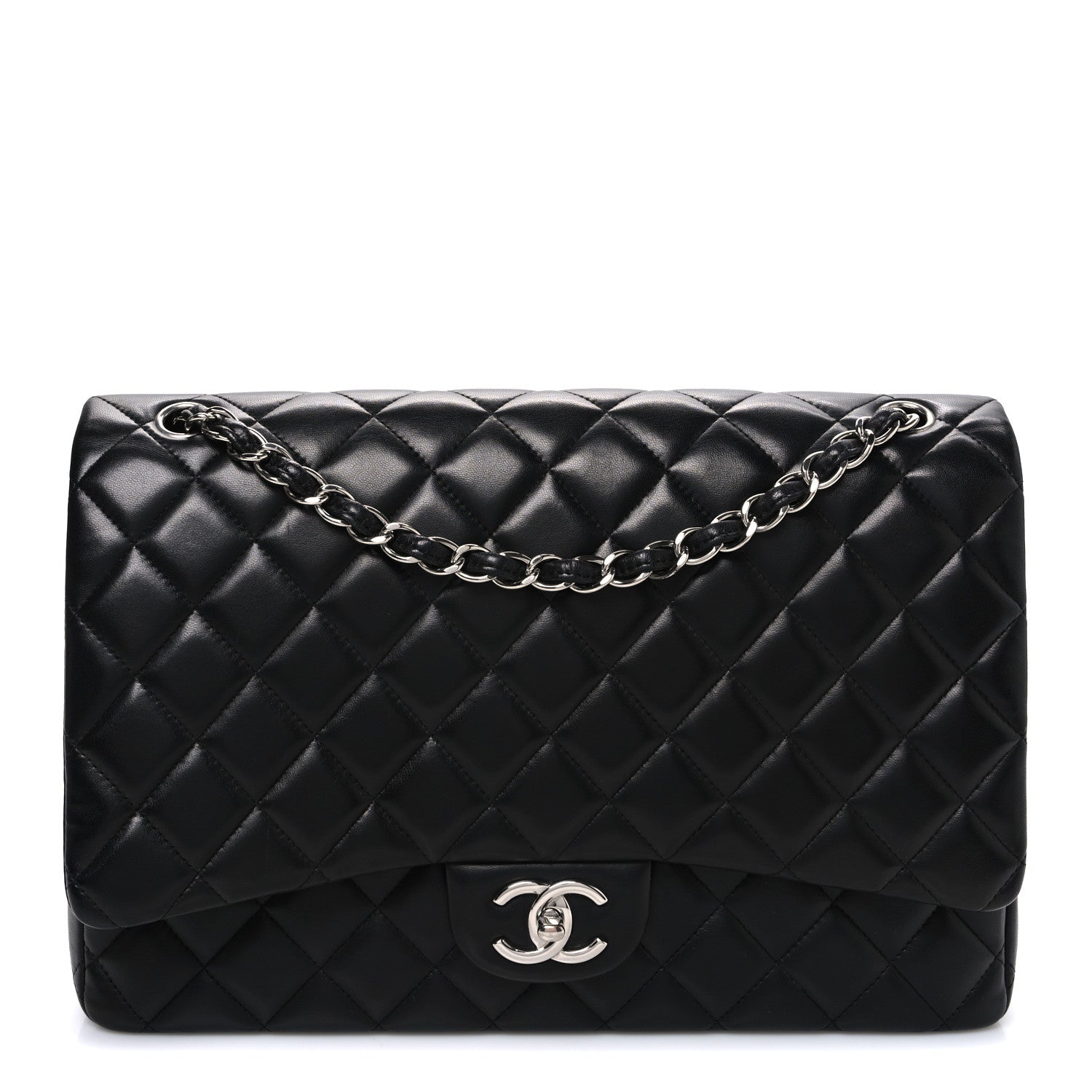 Chanel Lambskin Quilted Maxi Double Flap Black