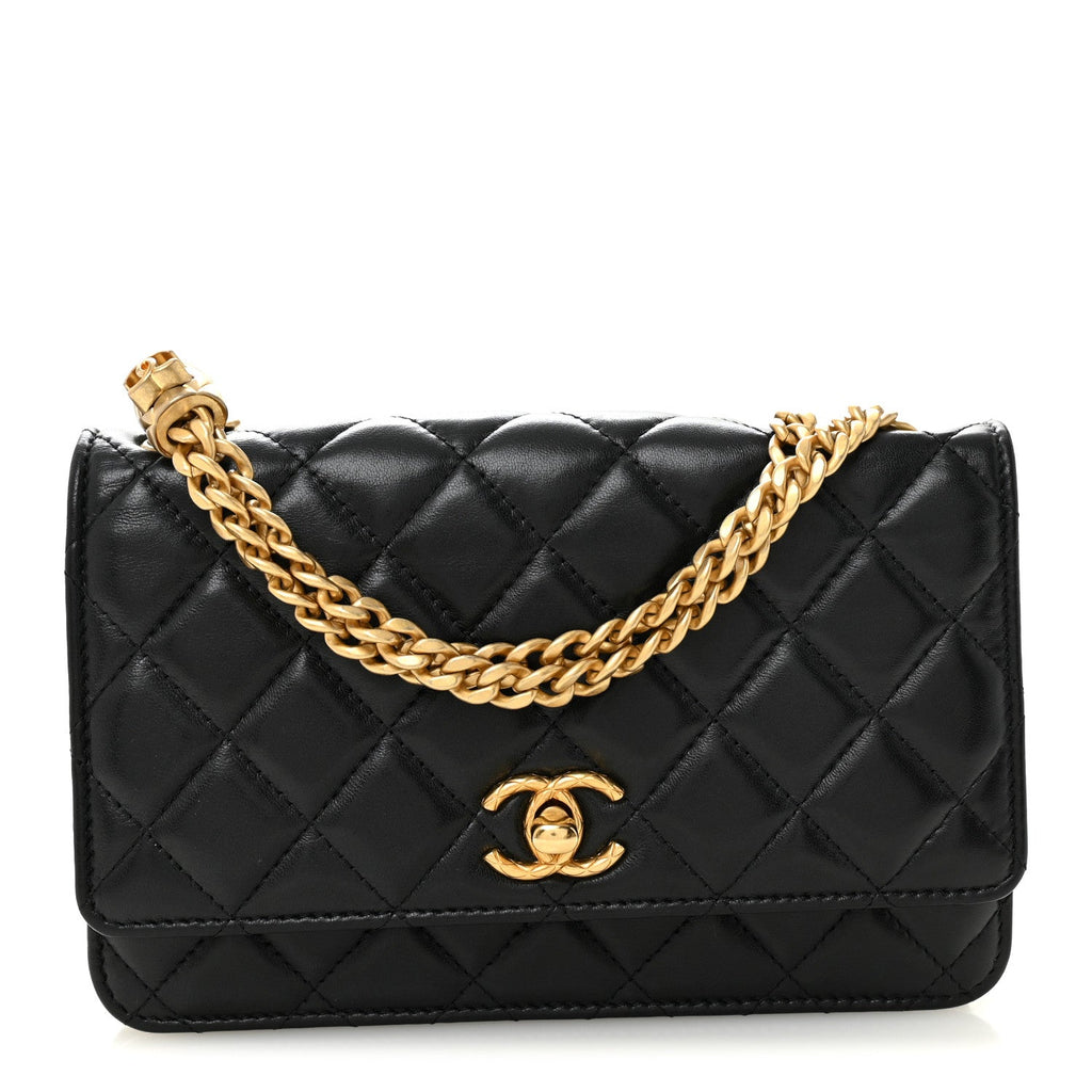 Chanel Lambskin Quilted Pillow Crush Wallet On Chain WOC Black