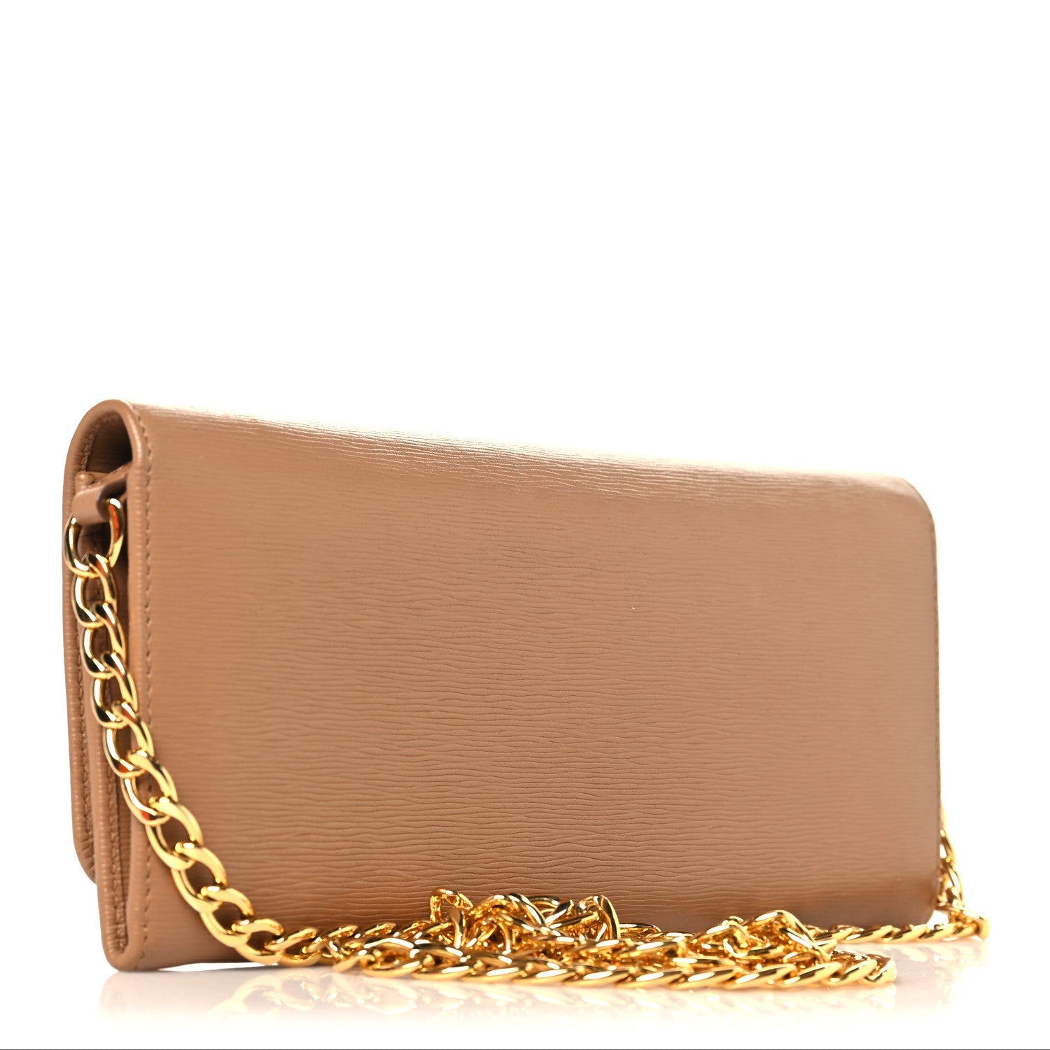 Prada Vitello Move Metal Oro Chain Wallet Caramel