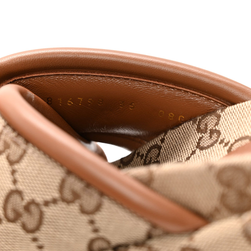 Gucci Monogram GG Calfskin Angelina Platform 55mm Slide Sandals 35 Camel Ebony