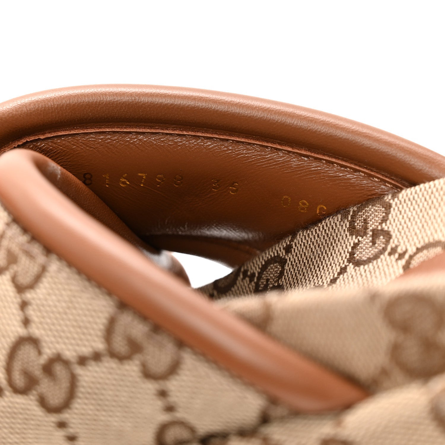 Gucci Monogram GG Calfskin Angelina Platform 55mm Slide Sandals 35 Camel Ebony