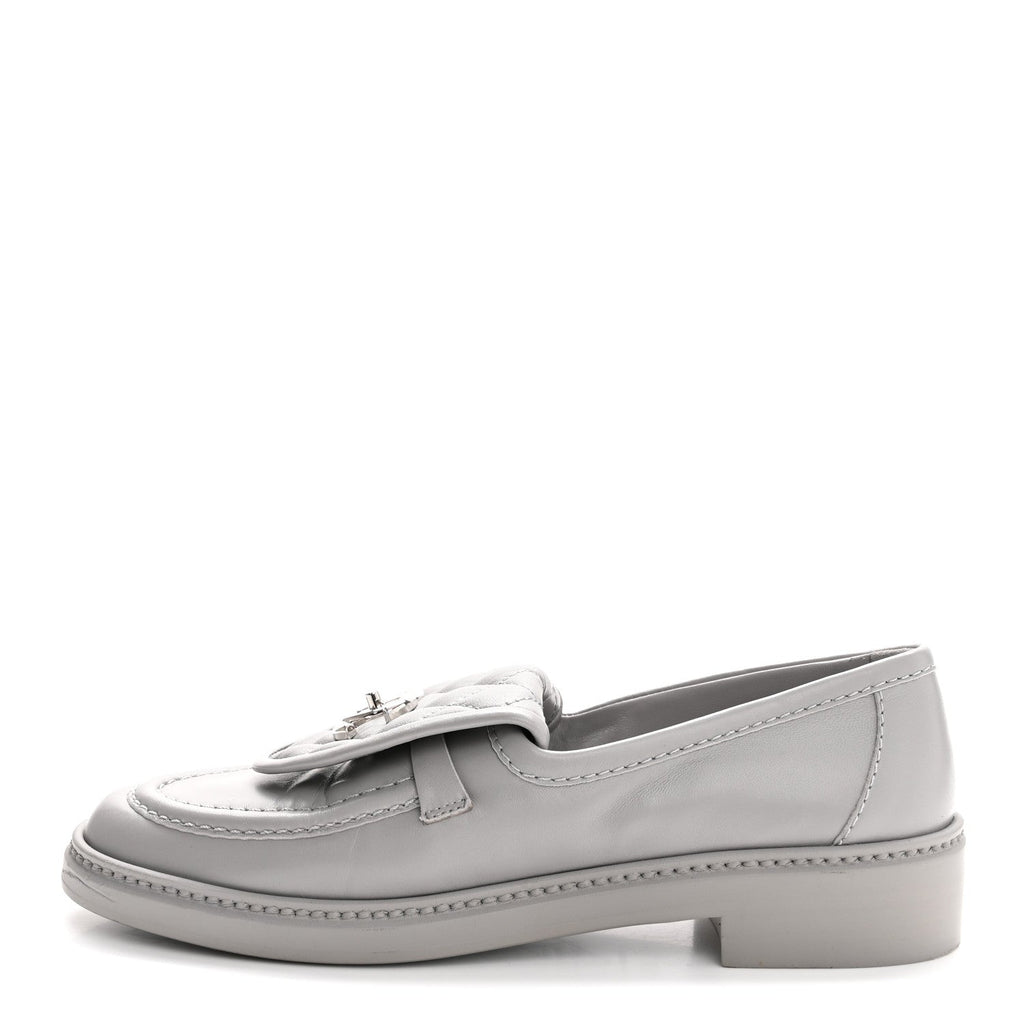 Lambskin Quilted CC Turnlock Loafers 36.5 Grey