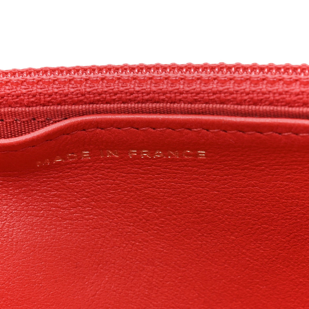 Chanel Lambskin Quilted Boy Wallet On Chain WOC Red