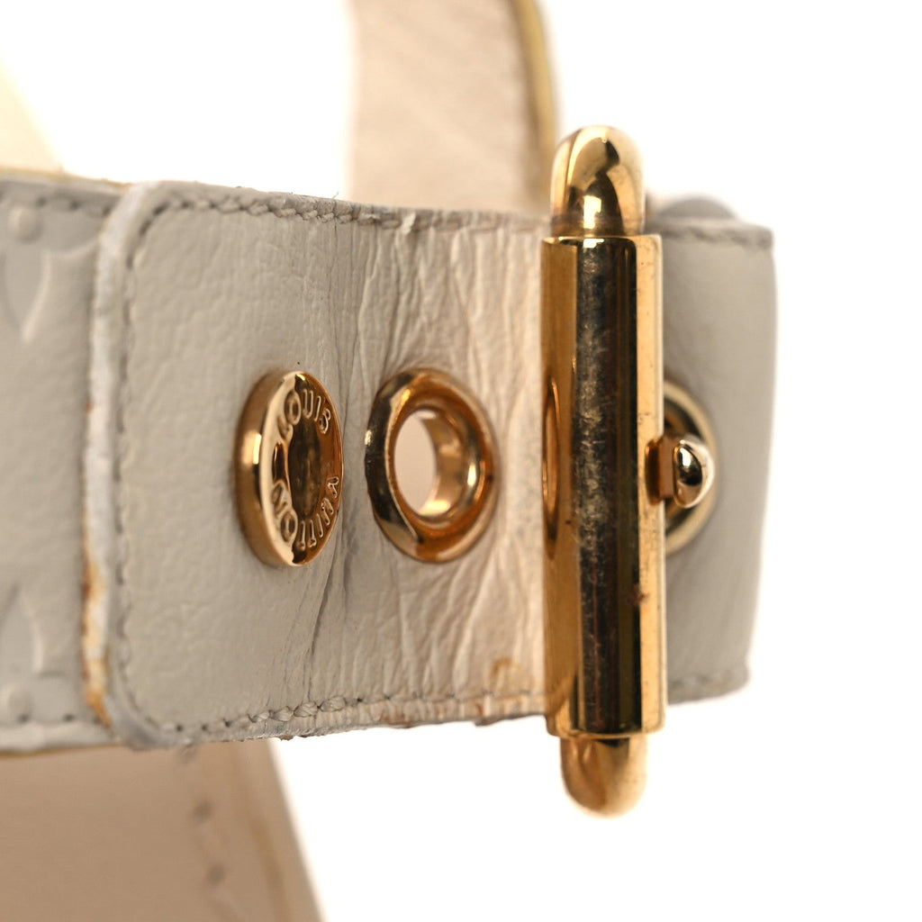 Louis Vuitton Calfskin Monogram Embossed Espadrille Wedge Sandals 36 White