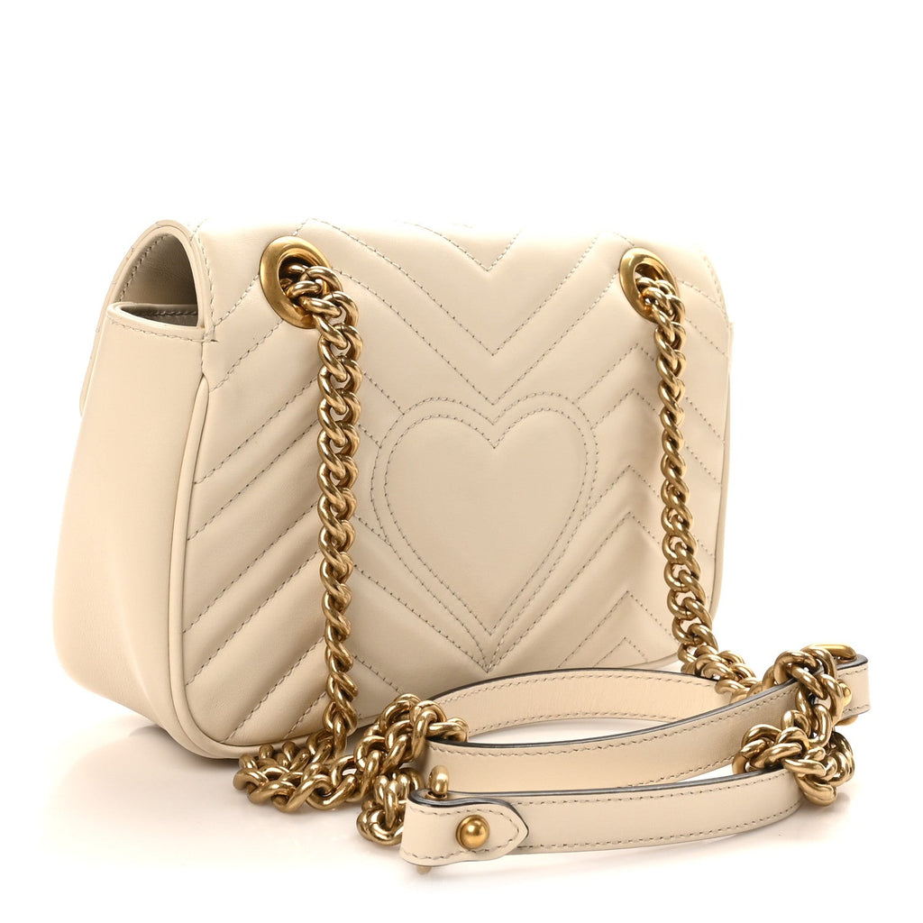 Gucci Calfskin Matelasse Mini GG Marmont Shoulder Bag White