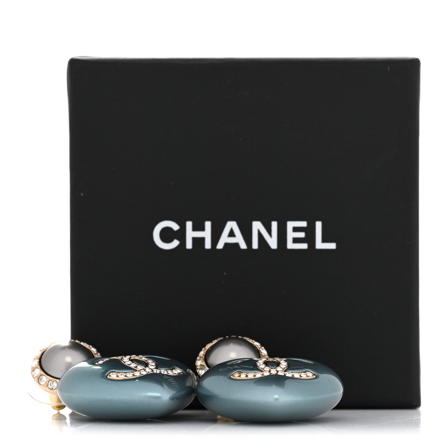 Pearl Crystal CC Heart Drop Earrings Blue