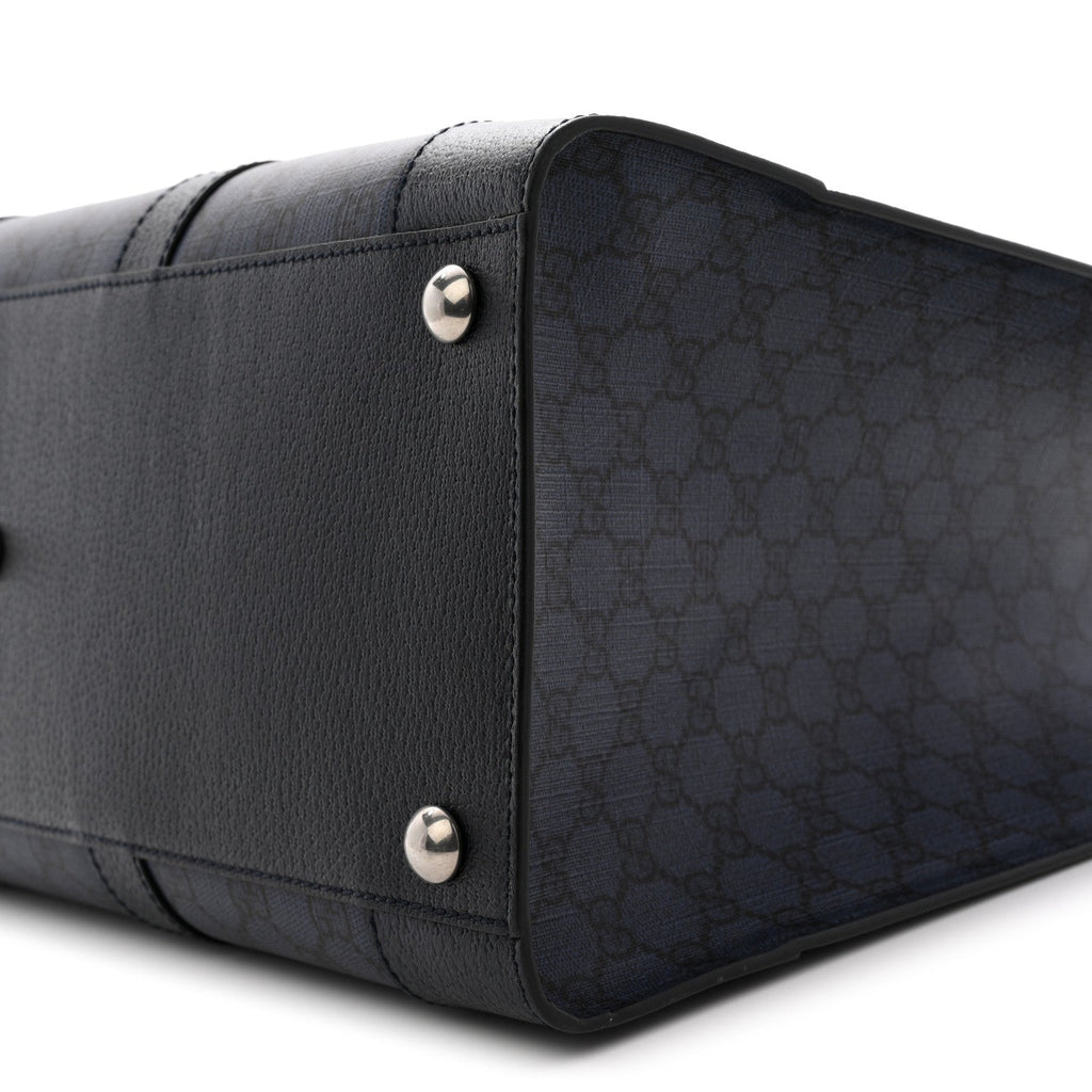 Gucci GG Supreme Monogram Textured Dollar Calfskin Large Ophidia Tote Bag Black Blue