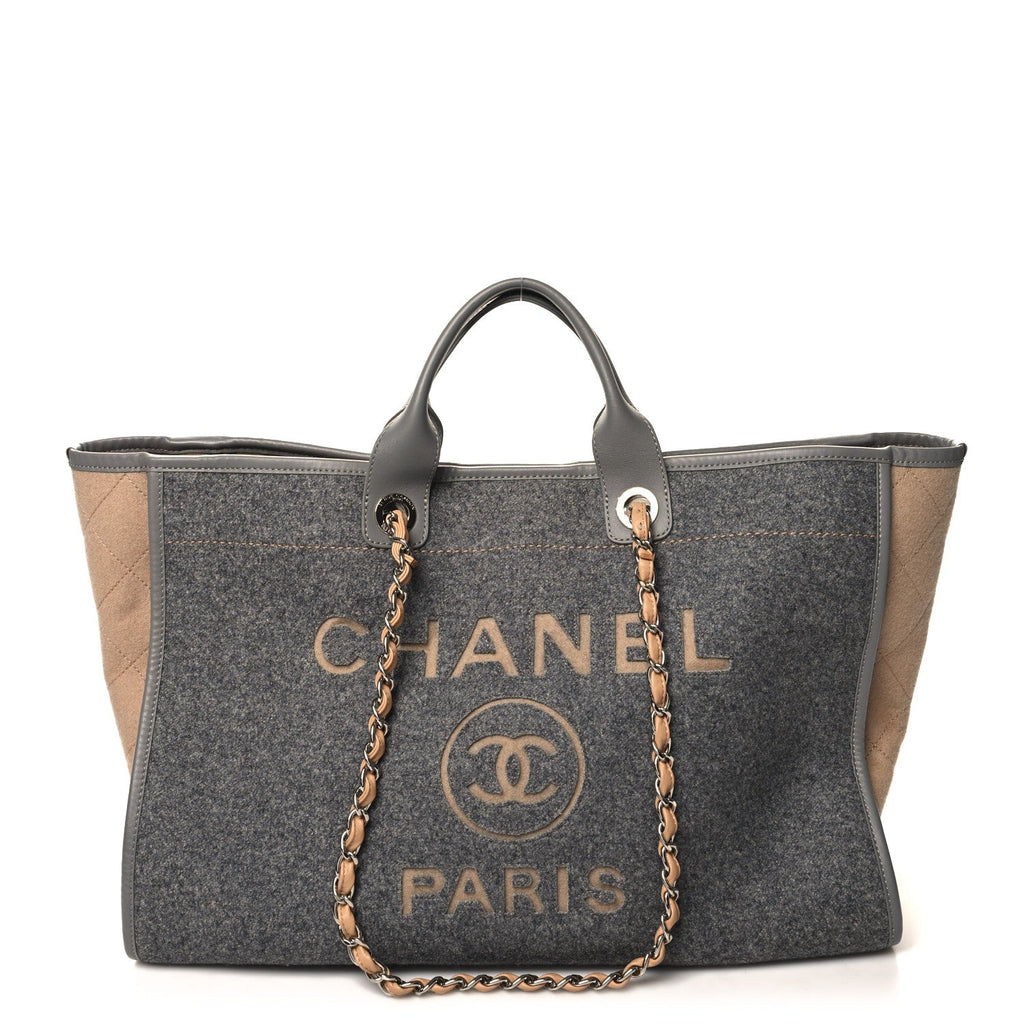 Chanel Wool Felt Large Deauville Tote Grey Beige