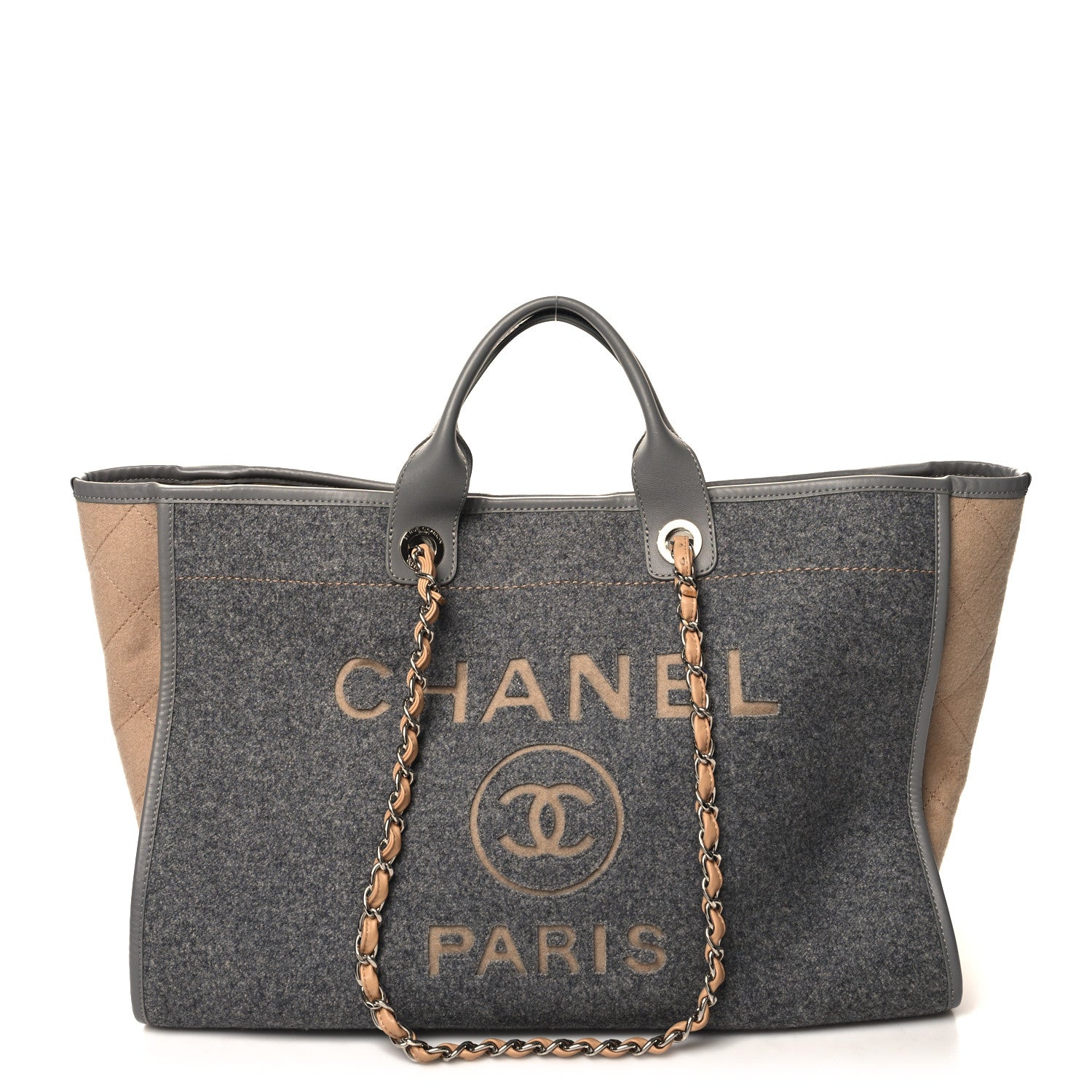Chanel Wool Felt Large Deauville Tote Grey Beige
