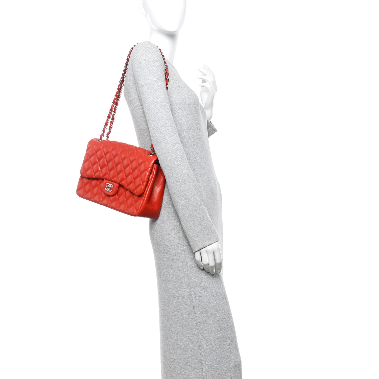 Chanel Lambskin Quilted Jumbo Double Flap Red