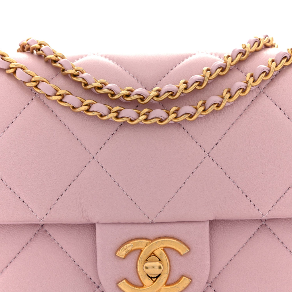 Chanel Lambskin Quilted Pearl Small Flap Light Purple