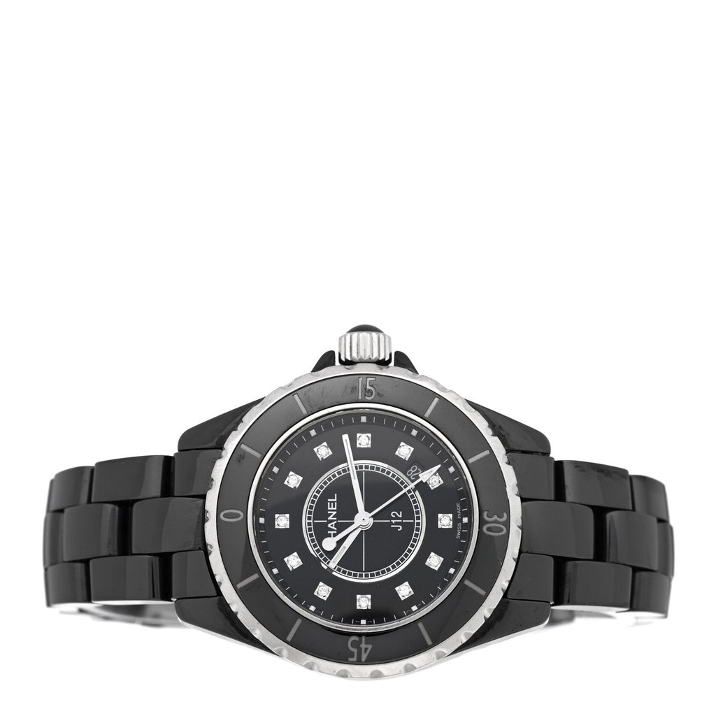 Chanel Stainless Steel Ceramic Diamond 33mm J12 Quartz Watch Black