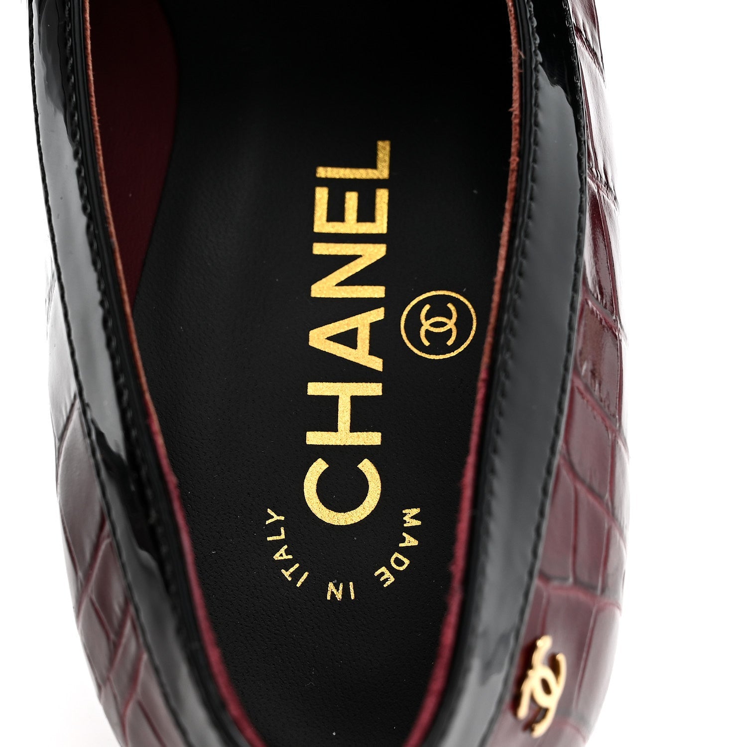 Crocodile Embossed Patent Calfskin Pumps 38.5 Burgundy Black